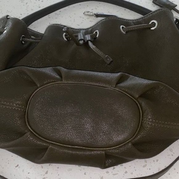 Michael Kors Knox Drawstring Loden Leather Bucket Bag w silver hardware EUC - Picture 8 of 16